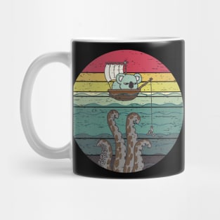 Funny Cute Fishing Koala Retro Sunset Distressed Vintage Rainbow Colors Mug